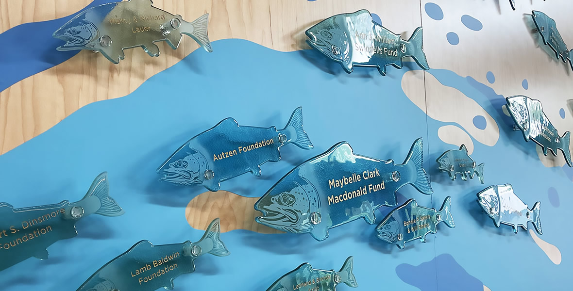 Glass Salmon Mural and Donor Wall