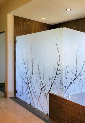 Etched Glass Shower Enclosure with Tree Branch Motif