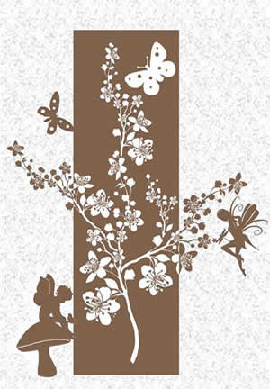 Waterjet cut metal wall sculpture with butterflies, fairies, and toadstools