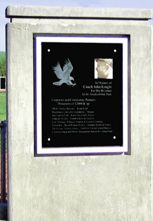 commemorative etched glass memorial plaque for coach John Knight