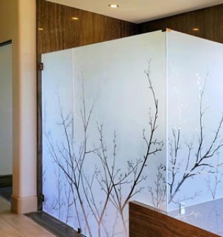 Etched Glass Shower Enclosure with Tree Branch Motif