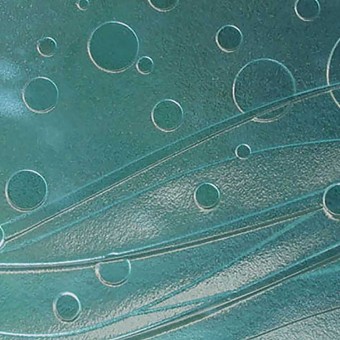 Cast Glass wall piece Sea From and Bubbles - 48 panels for hotel rooms at hotel in coastal California