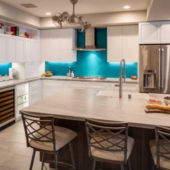 Cast Blue Glass back splash for private residence in Coronado, California