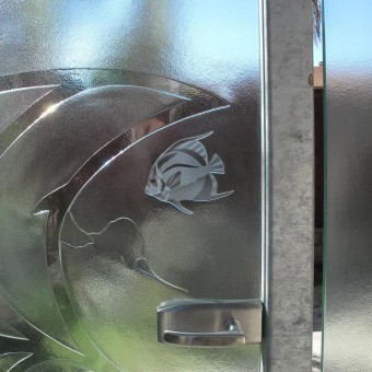Detail of cast glass gate for Laguna Beach, California home