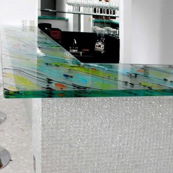 Cast glass countertop with painted color for home in Palm Springs, California