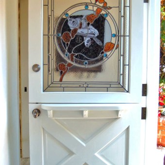 Etched and Leaded Sea Turtle on Door Panel for Beach House