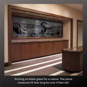 Custom Large Format Photo Etching on Black Glass for a Casino, 4' tall by 14' long