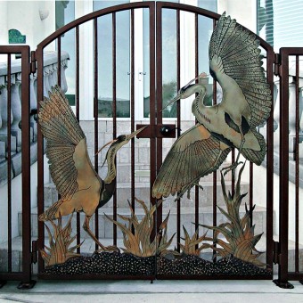 Custom Fabricated Metal Gate with Great Blue Heron Design