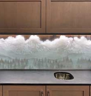 Three Sisters Peaks Etched Glass