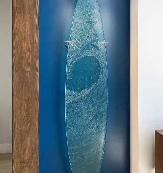 Cast Glass Surfboard Wall Art by Jay Hoyt Curtis of Art Glass and Metal