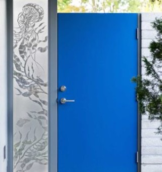 Custom Sidelight with Etched Glass Marine Life | Art Glass and Metal